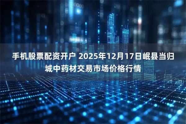 手机股票配资开户 2025年12月17日岷县当归城中药材交易市场价格行情
